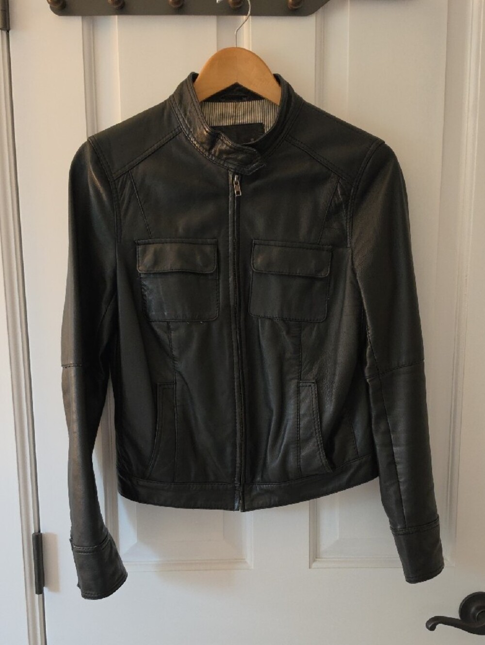 Members Only Women's Zip Up Leather Jacket with Stand Collar - Picture 3 of 5